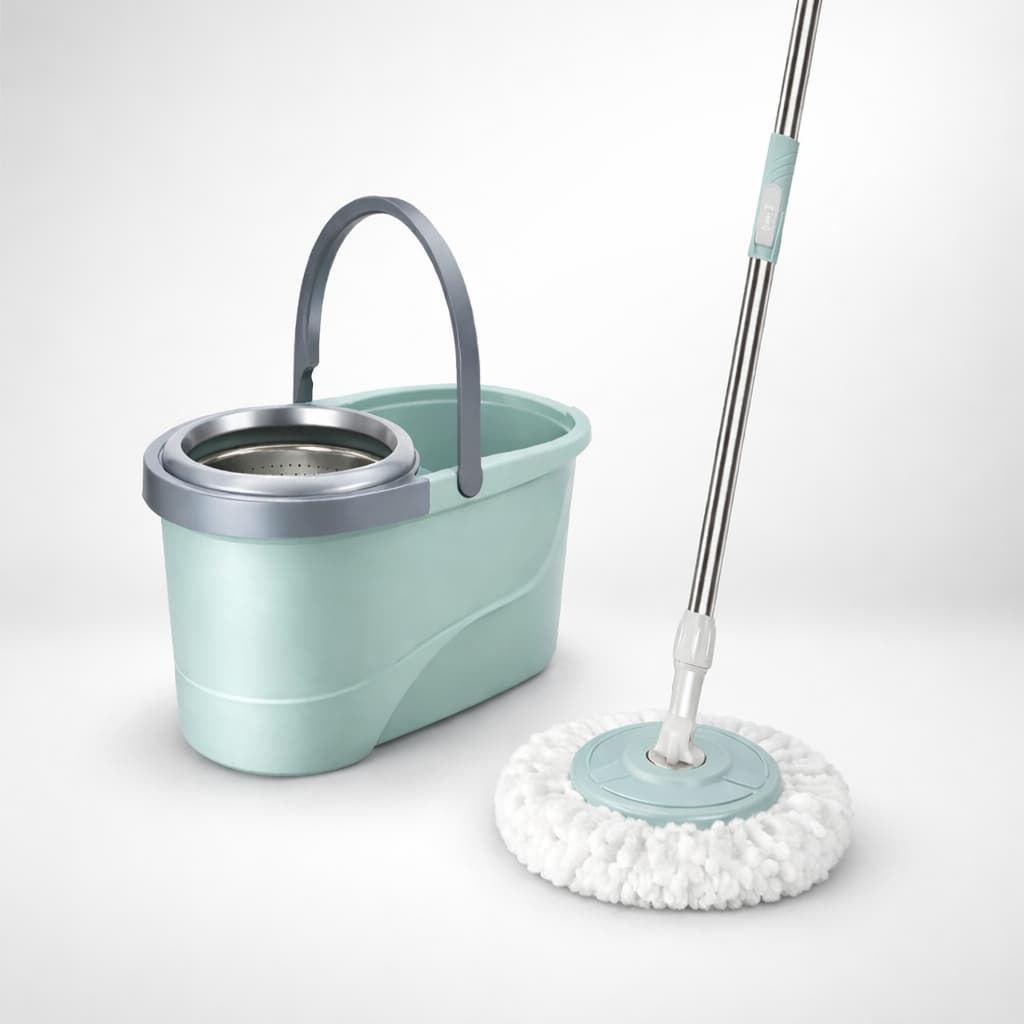 Mop Giratório com Balde Inox 12L com Rodinhas Esfregão Limpeza 360