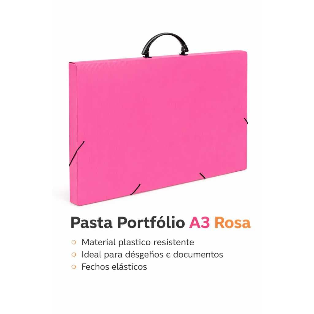 Maleta Pasta Portfólio A3 Rosa com Alça 50,5x35x3,3 cm – Organizadora Escolar e Escritório