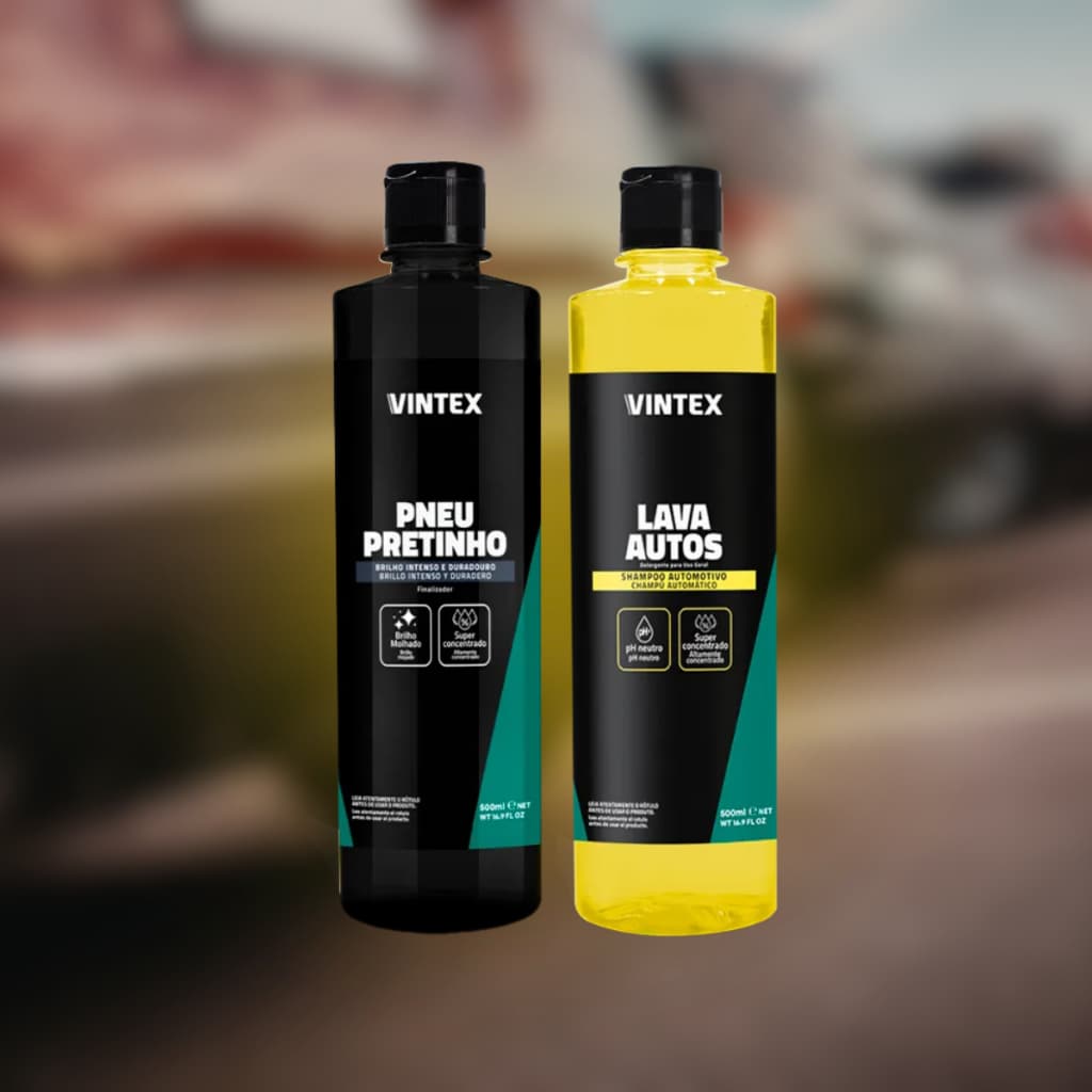 Kit Pneu Pretinho Vintex Vonixx 500ml + Shampoo Automotivo Lava Autos Brilho Limpeza Completa Carro