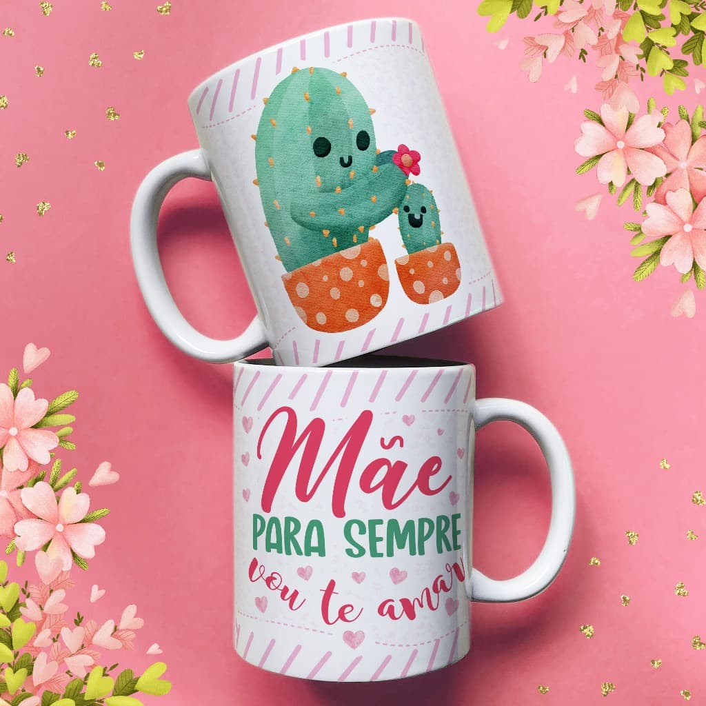 Caneca de Cerâmica - cacto dia das mães - presente - mães - amor - personalizada - presente fofo