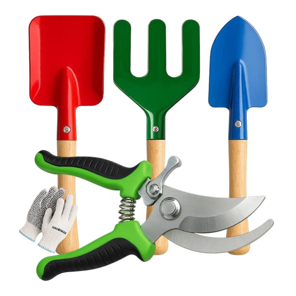 Kit Ferramentas de Jardinagem Conjunto Com 4 Peças Pá Ancinho Metal Cabo Madeira Jardim