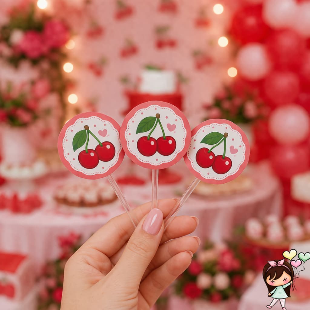 Kit toppers para docinhos Cerejinha | Decoração de docinhos | Festa Cerejinha