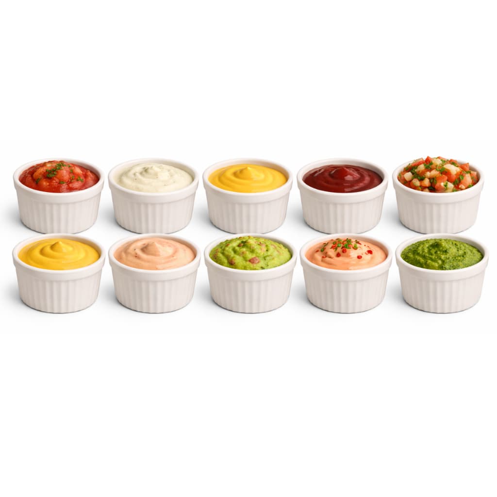 Kit 10 Ramekin Multi-Uso Plástico Resistente para Servir Aperitivos Molhos e Porções Pequenas