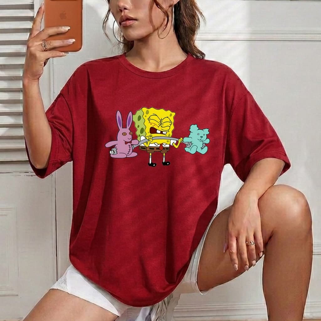 Camisa Feminina Bob Esponja Blusa Urbana T-shirt Confortável Camiseta Versátil Crt Unissex