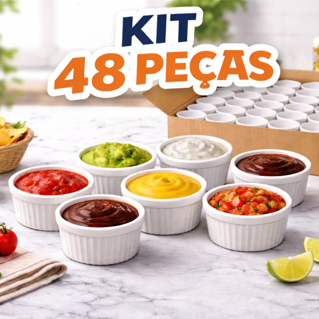 Kit 48 Peças Ramekin 60ml para Restaurante Lanchonete Molhos e Porções Plástico Resistente