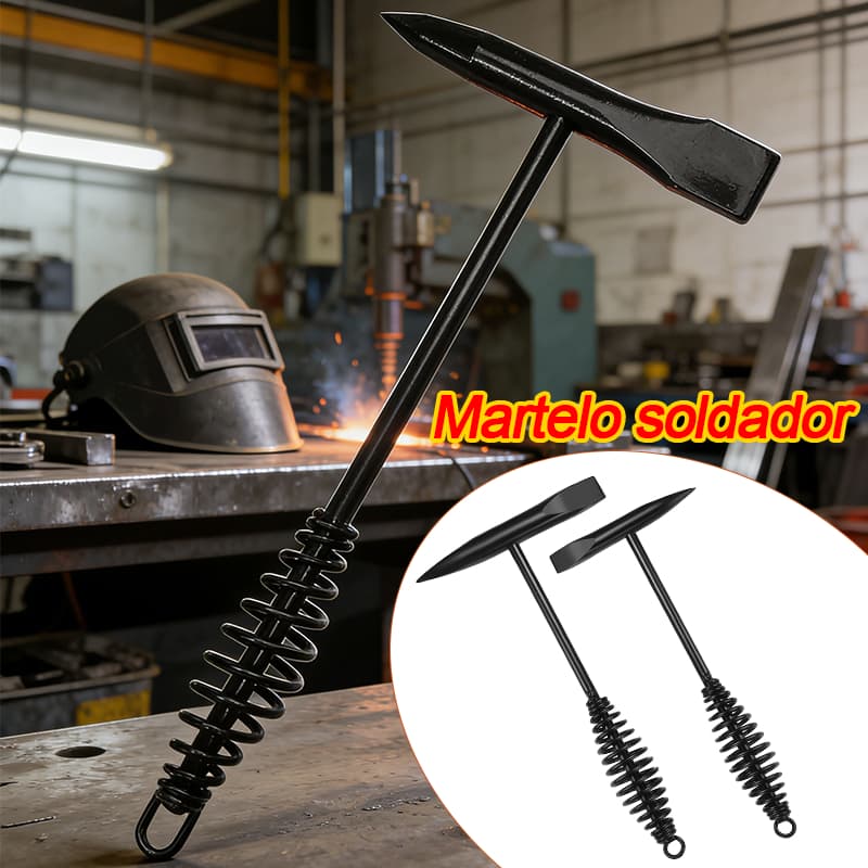 Martelo de Soldador com Mola Anti Impacto Talhadeira Removedor de Escória Profissional Aço Resistente
