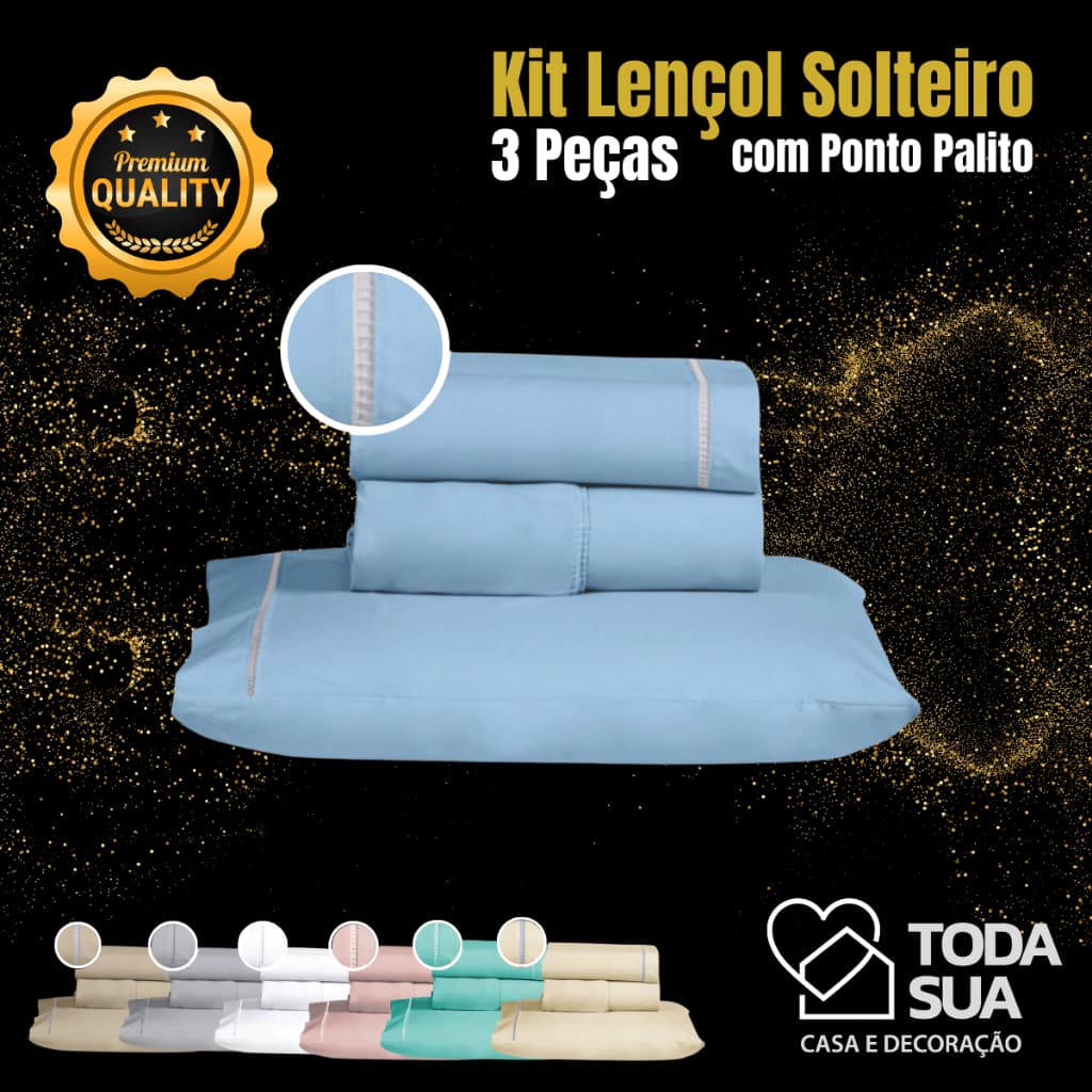 Kit Lençol Solteiro 3 Peças 100% Algodão 400 Fios Com Ponto Palito