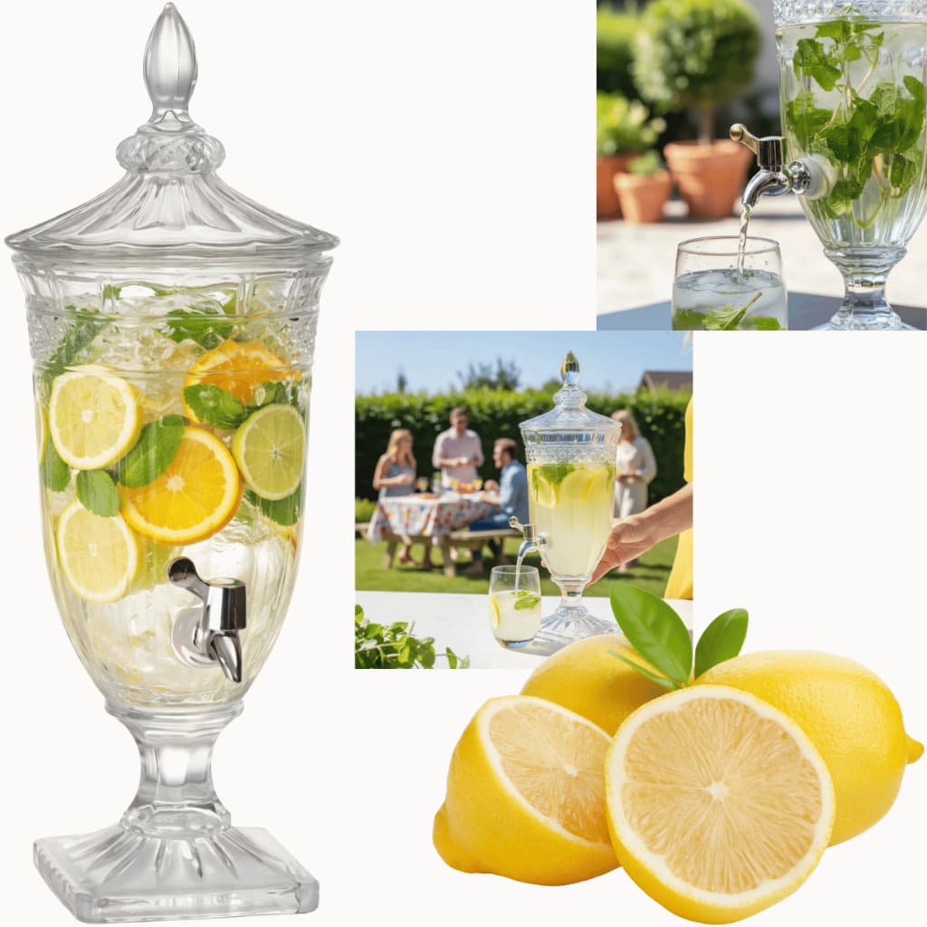 Suqueira Vidro 1,8L Cristal Dispenser para Suco Drinks Água Saborizada Servir Buffet Eventos Luxo