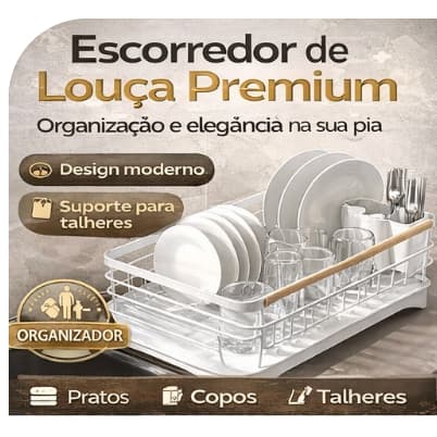 Escorredor de Louça Duplo com Porta Talheres Bandeja Coletora Organizador Cozinha Branco