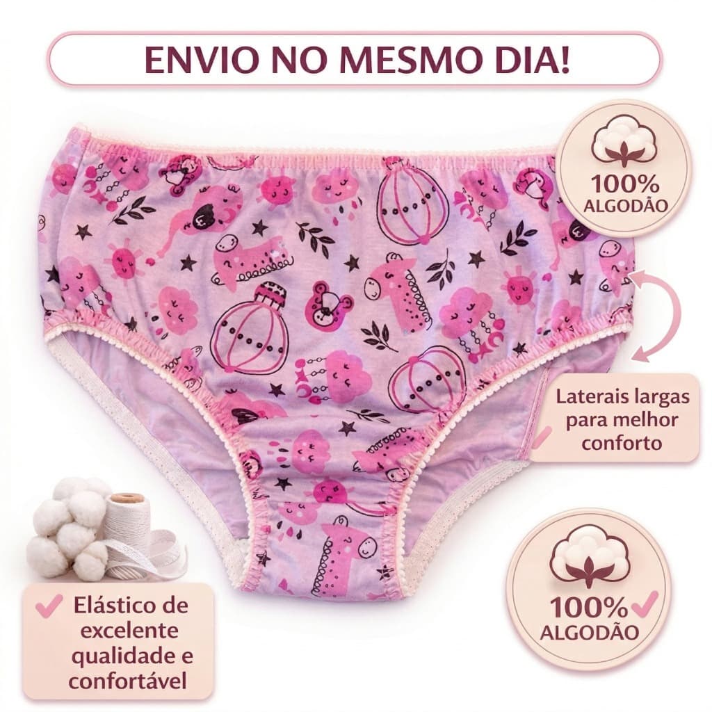 Kit 5-10 Calcinha infantil menina 100% algodão
