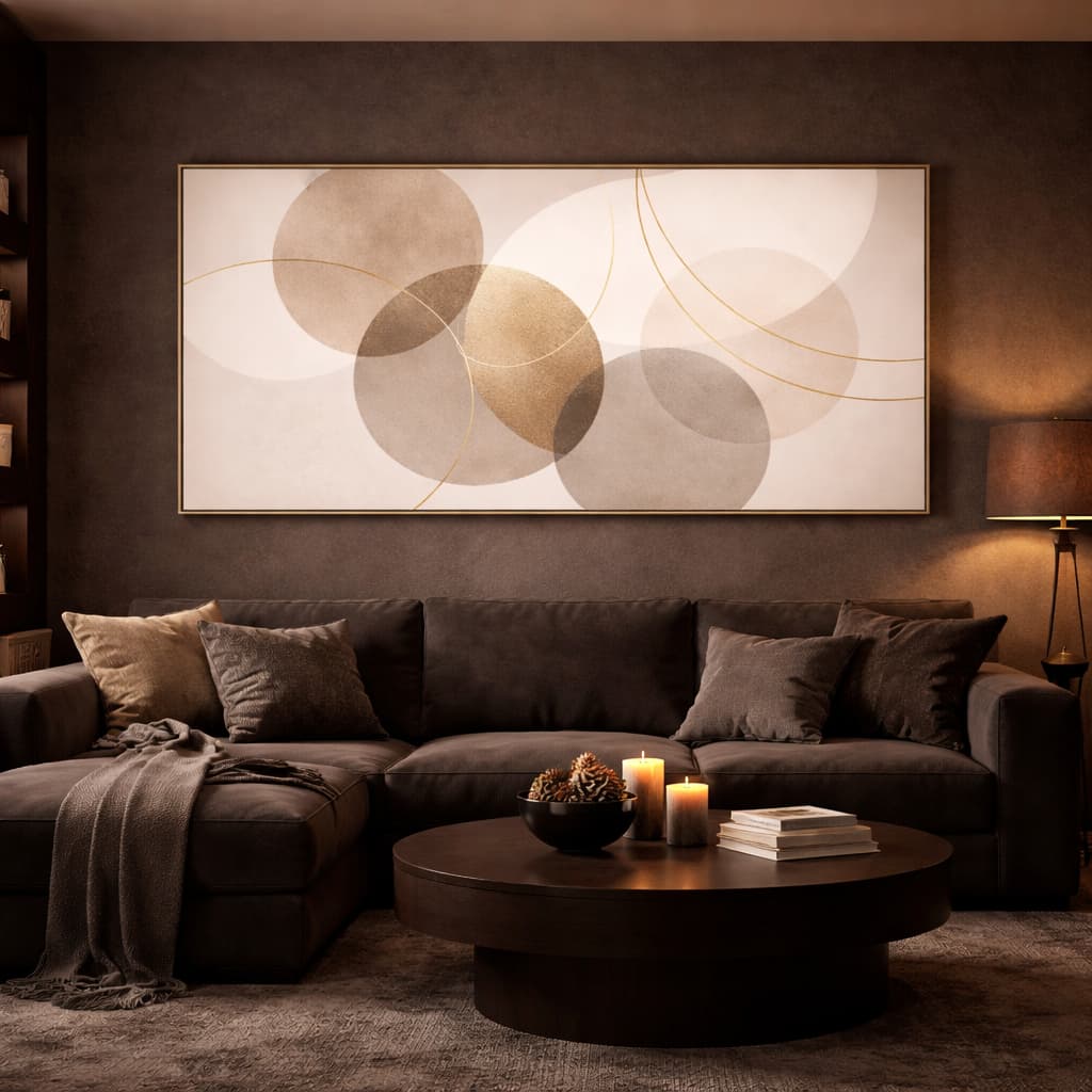Quadro Decorativo Design Circular Bege Abstrato Geométrico Minimalista Clean Decoração Sala Hall MDF