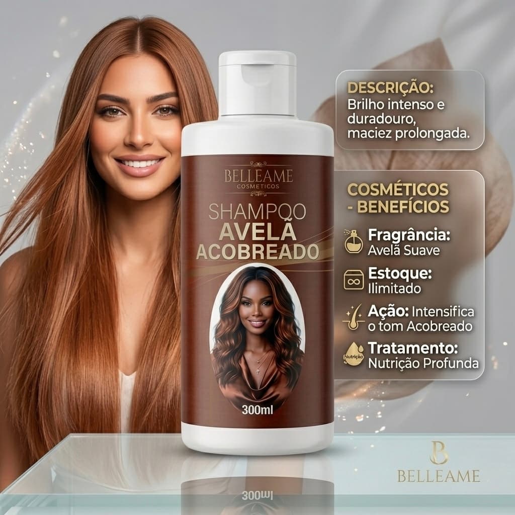 Shampoo Tonalizante Avelã Acobreado - Chocolate Morena Iluminada - S/ Amônia 300ml