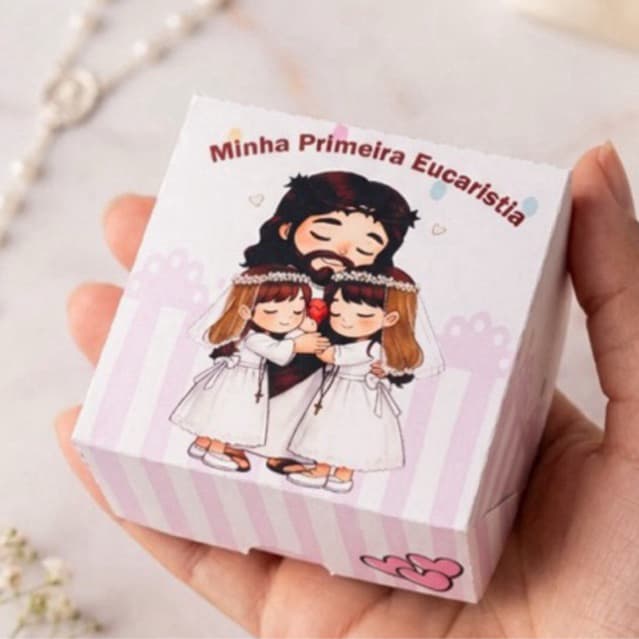 kit 10 caixa Sacolinha Personalizada Primeira Comunhão Eucaristia – Lembrancinha Festa Religiosa mimo (tema desejado)