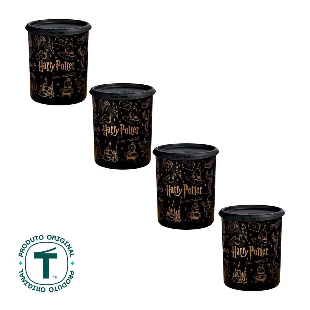 Kit 4 Potes Tupperware Instantânea Mágica Harry Potter Hogwarts Preto 2,25L