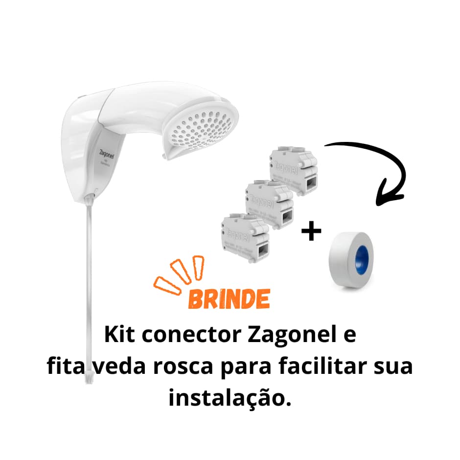 Ducha eletrônica ND 7700w 220v Zagonel + BRINDE: kit conector e fita veda rosca