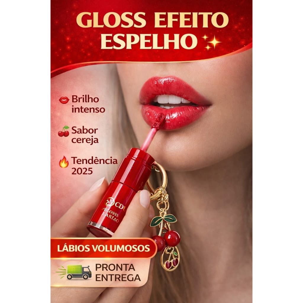 Gloss Labial Cereja com Chaveiro Hidratante Brilho Labial Portátil Pingente de Cereja para Chaves