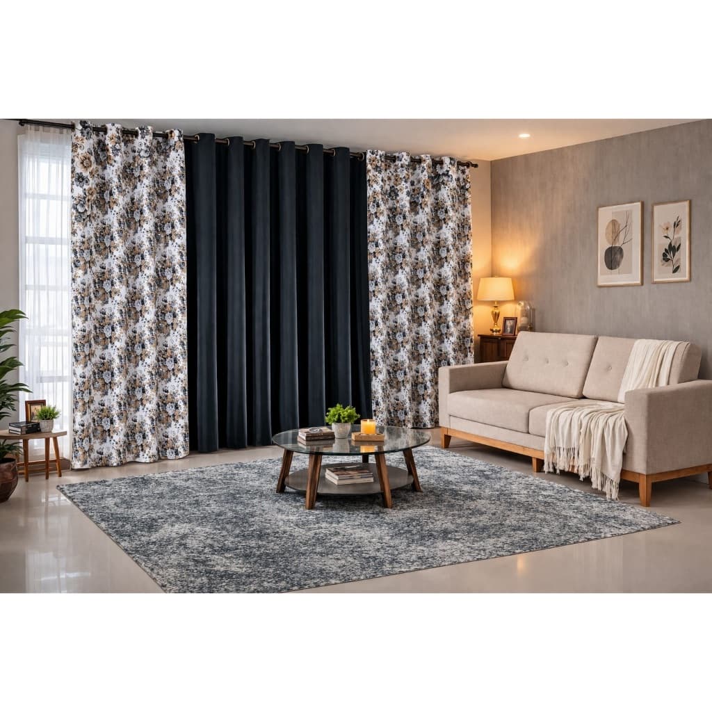 Kit Cortina Grande Parede Inteira 4 Metros Sala Completa + Tapete Moderno luxo Enorme 3 Metros