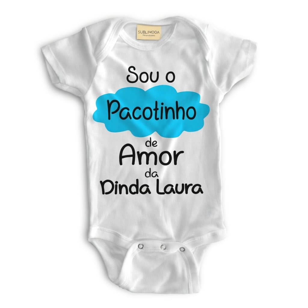 Body Bebê Personalizado - Pacotinho de Amor da Dinda - Poliéster + Elastano 💙👶