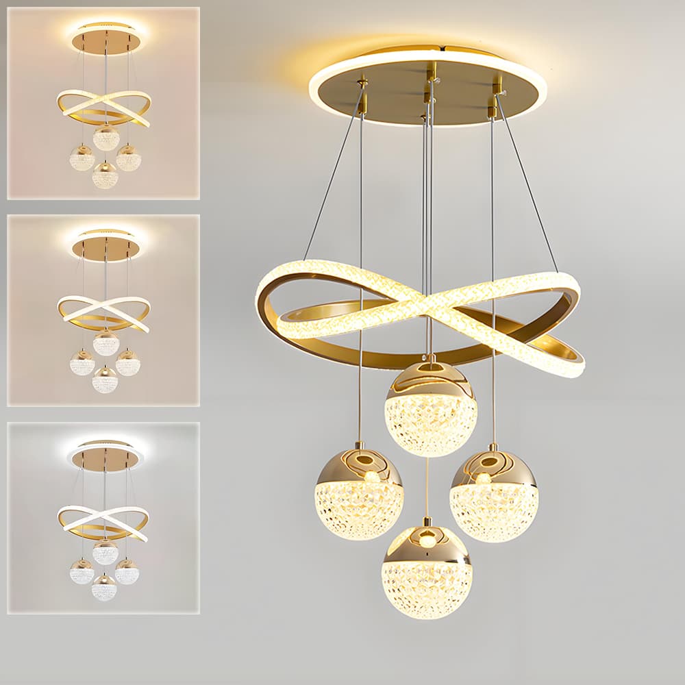 3Cores Lustre de teto, Moderno com Cristal para Sala, Cozinha e Quarto, Estilo Luxo Escandinavo -O16