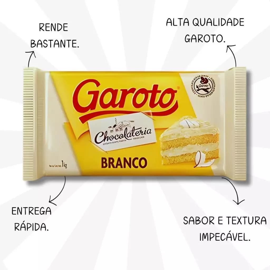 Barra de Chocolate Branco Cobertura Chocolateria Garoto 1kg