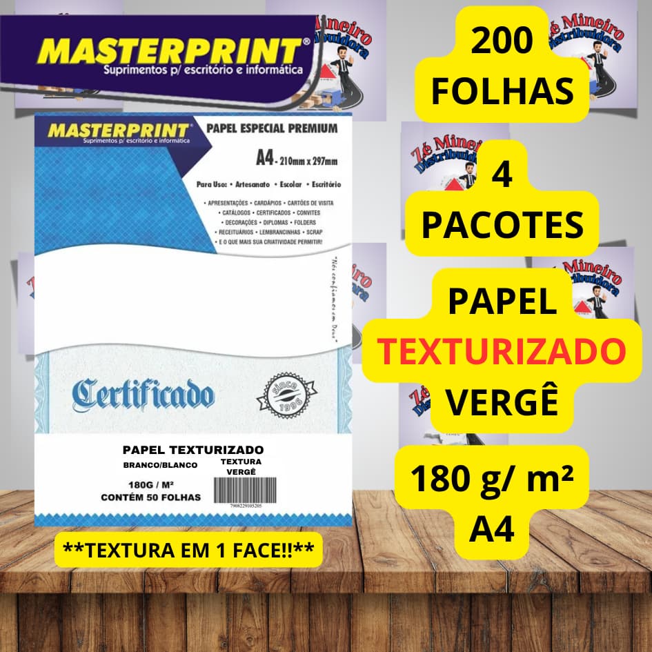 Papel Textura Vergê 180g A4 Branco Masterprint Artesanato Premium Diplomata Texturizado