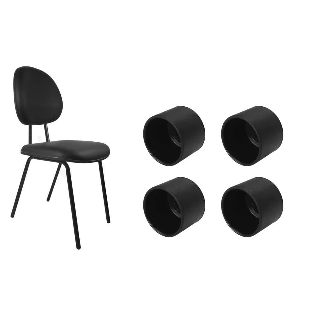 Kit 24 Ponteira Cadeiras Mesa Pés Móveis Tubos Preta 3/4'