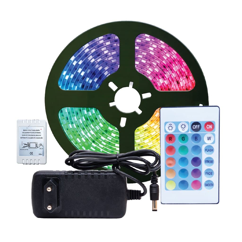 Fita LED 2835 RGB 5M Com Controle e Fonte 12V 270 LEDS 16 CORES IP44