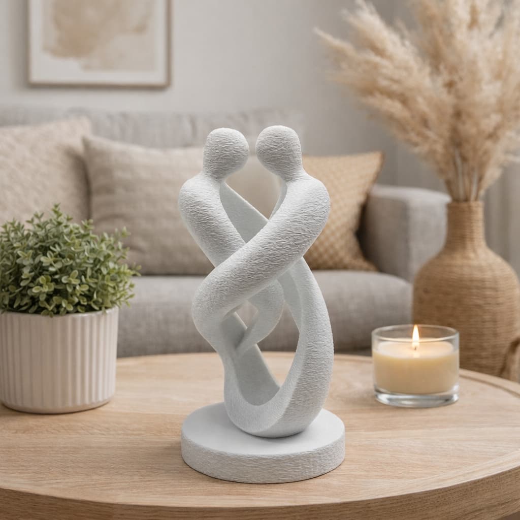 Estatueta Casal Decorativa Escultura Amor Moderna Minimalista