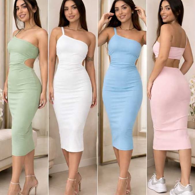 Vestido feminino mid abertura lateral