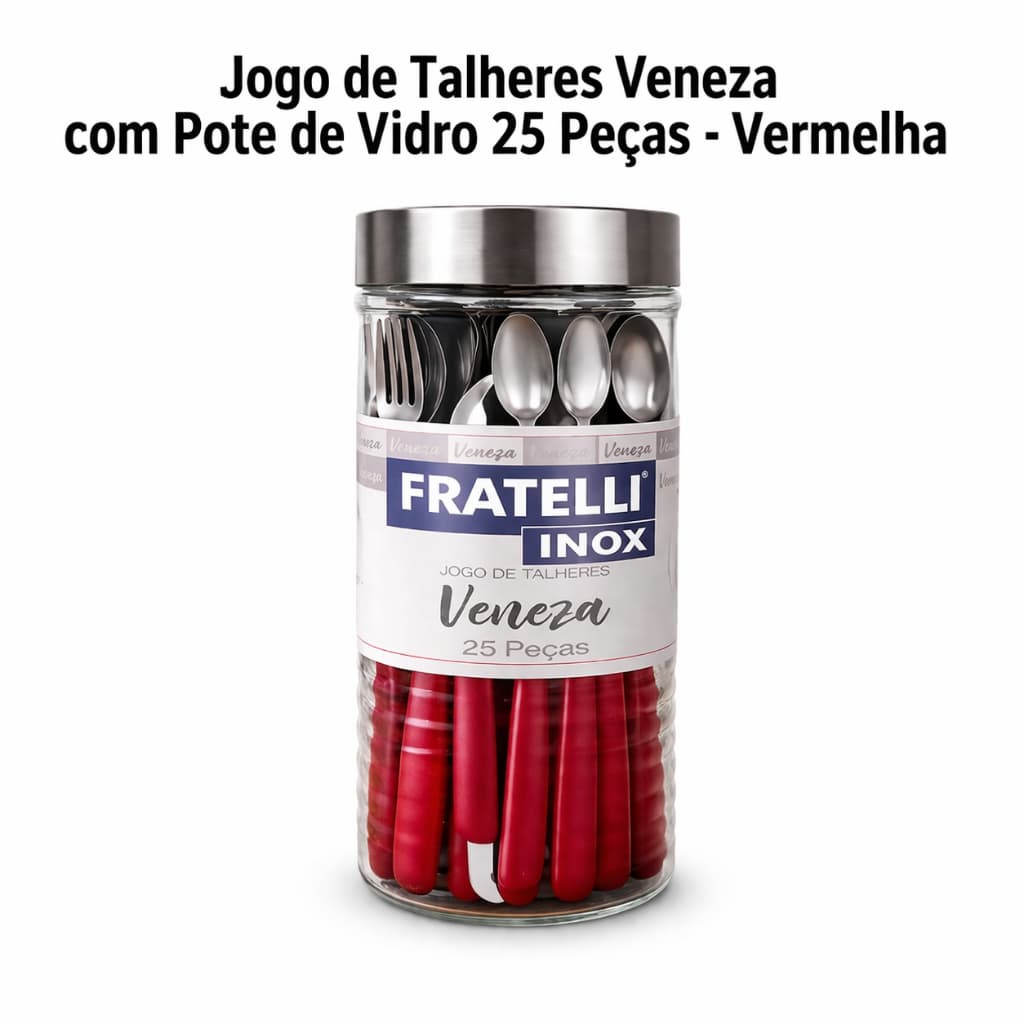 Kit de Talheres com Pote Organizador Vermelho 25 Peças – Cozinha Bonita e Organizada