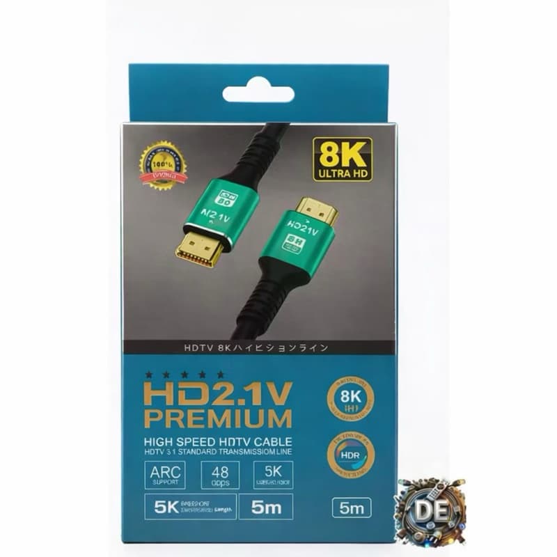 Cabo HDMI 5 metros 2.1 8K Ultra HD 60Hz 4K 120Hz 2K Full HD ARC HDR Alta Velocidade