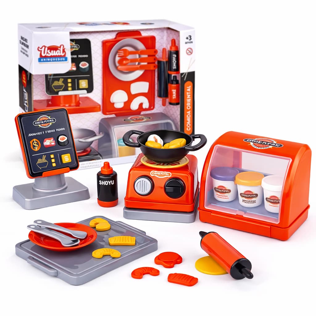 Kit Cozinha Infantil Sushi Chef Jr Oriental Som Luz Completo Faz De Conta Brinquedo