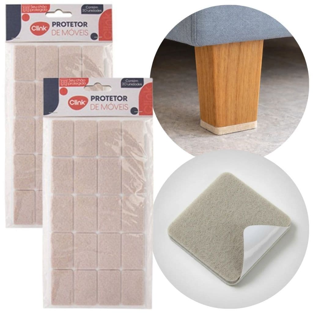 Kit 40 Protetor Retangular 4X2,5cm Para Moveis Pé de Mesa Cadeira Em Feltro Protetores Anti Ruido e Barulho