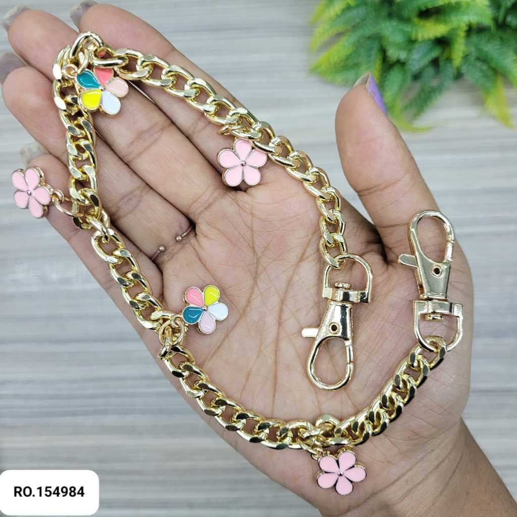 Alça De Bolsa Corrente Dourada Com Pingentes De Flores 36,5Cm Acessório Feminino Com Mosquetão