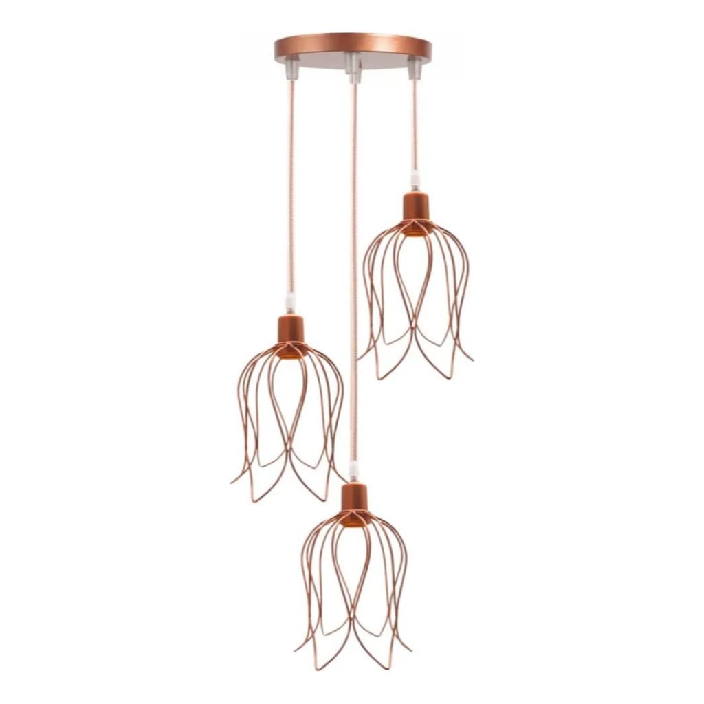 Pendente Triplo Lustre Luminária Aramado Tulipa Cabo 1 Metro