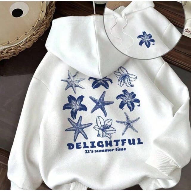 Moletom Feminino Estrelas Do Mar Praiano Canguru Capuz Bolso Blusa frio Casaco Inverno Quente Agasalho Grosso Flanelado