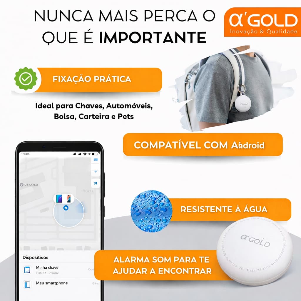 Kit com 3 Smart Tag A'Gold Pro Bluetooth Localizador Para Pets Mochila Idosos Chaves Objetos Compatível com Android
