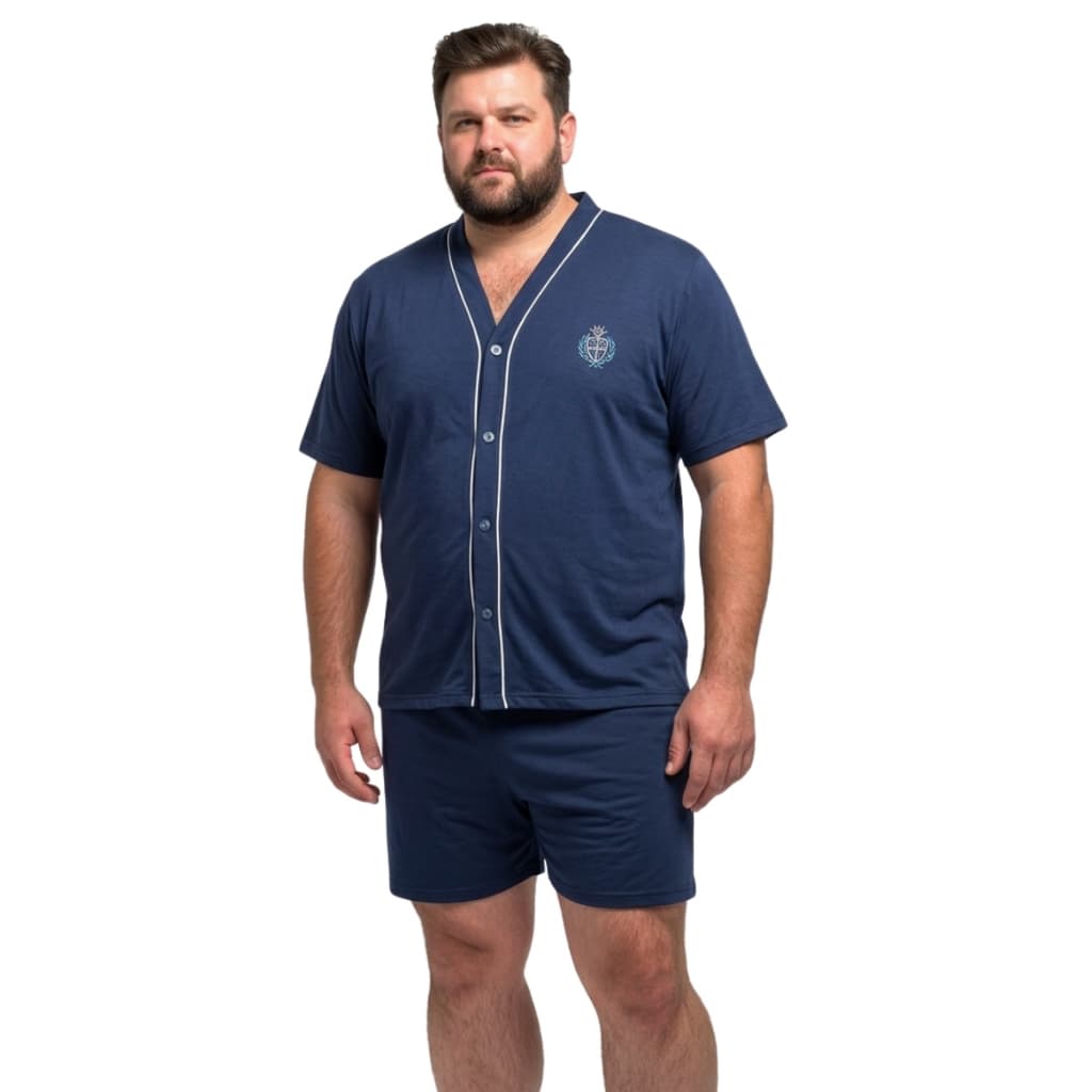 Pijama Meia Manga Adulto Masculino Extra Grande Short Manga Curta Aberto com Botão Plus Size botao