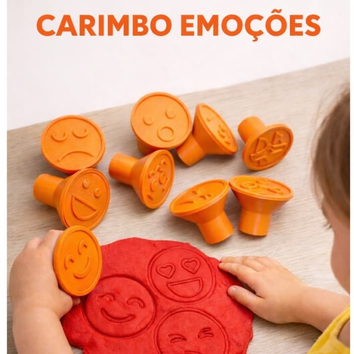 Kit 10 Carimbos de Expressões e Emoções para Massinha de Modelar - Brinquedo Educativo Pedagógico