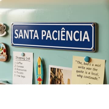 Plaquinha decorativa ÍMÃ de geladeira com a frase Santa Paciência imita placa de rua aniversário mar