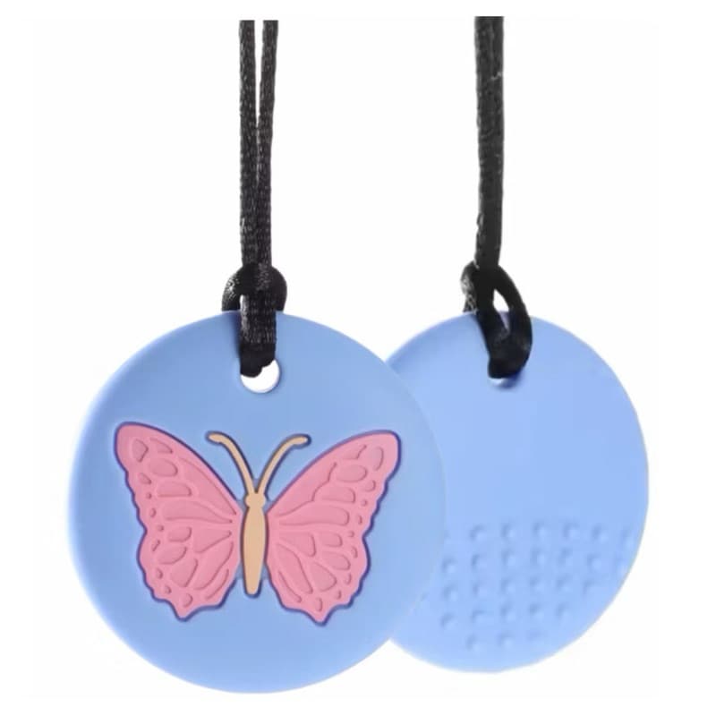Colar Mordedor Sensorial Silicone Borboleta Anti Estresse Autismo TDAH Infantil Adulto