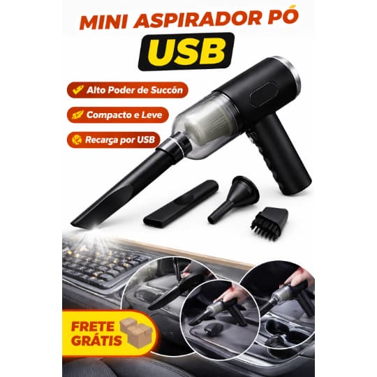Aspirador de Pó Portátil 3 em 1 com Sucção Poderosa e Recarregável