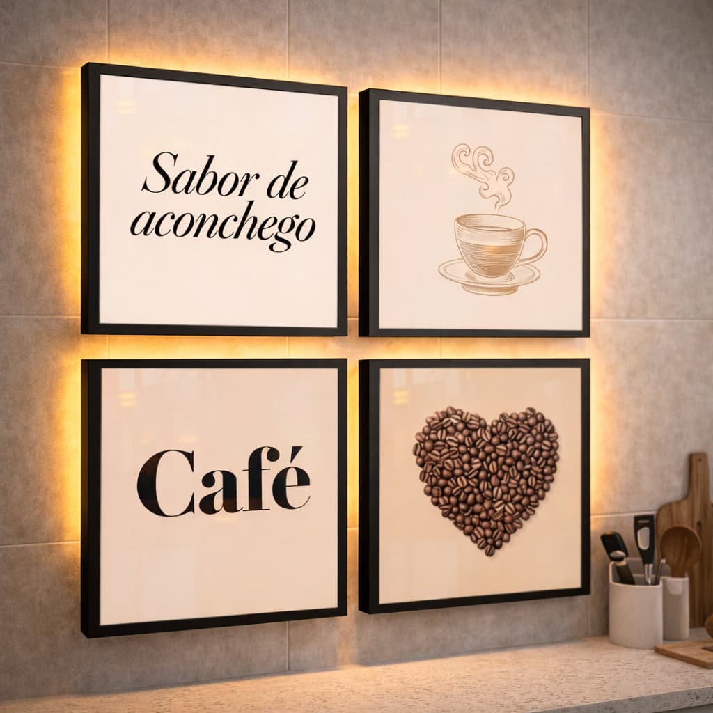 Coleção Quadrinhos Cantinho Café Cozinha Salão Moderno Neutro Amor