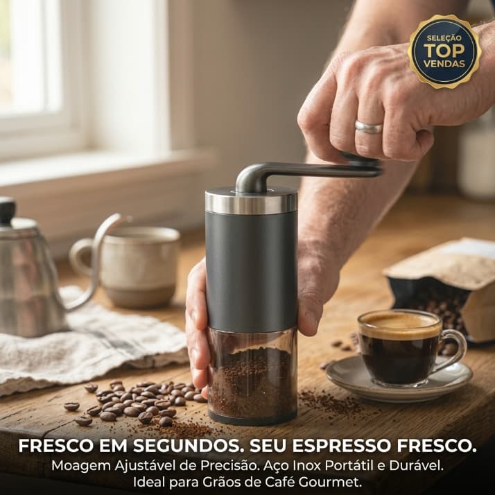 Moedor Manual de Café Portátil com Ajuste de Granulagem Fina a Grossa – Compacto e Prático
