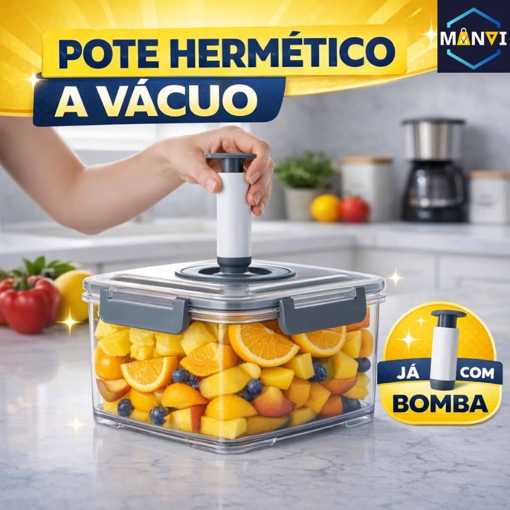 Pote Hermético a Vácuo Alimentos 1,5 Litros com Bomba Transparente Conserva Mantimento