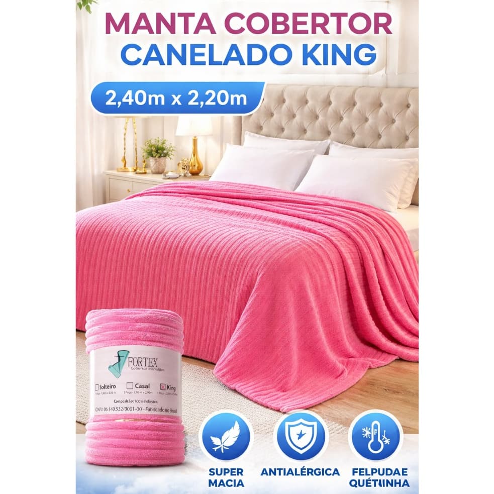 Manta Cobertor Casal King Microfibra Canelada Felpuda Antialérgica Super Macia Quentinha – Fortex