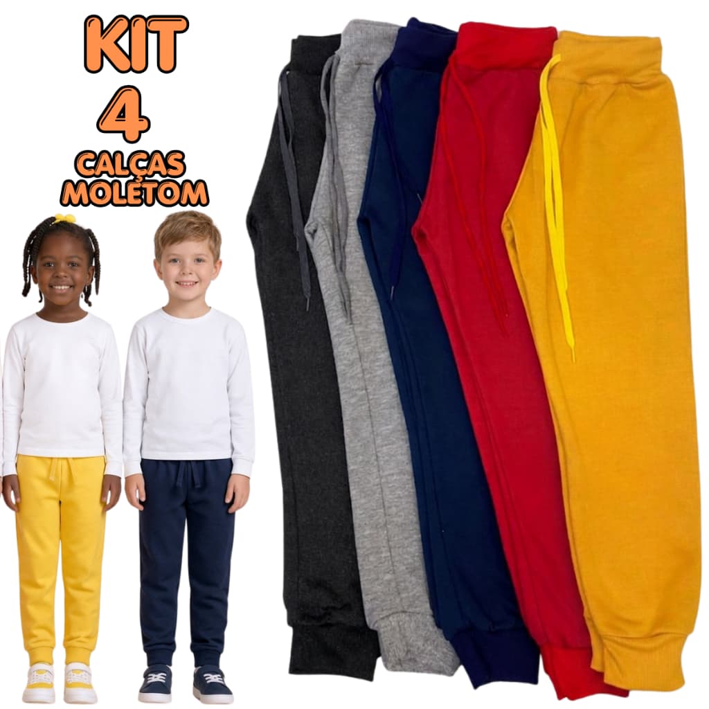 Kit 4 Calça De Moletom Infantil Flanelada Grosso 4 a 8 Anos Escola Creche Uniforme Roupa de Frio