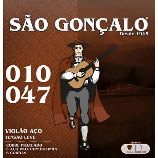 Encordoamento São Gonçalo Aço Prata C/ Bolinha Violão 010