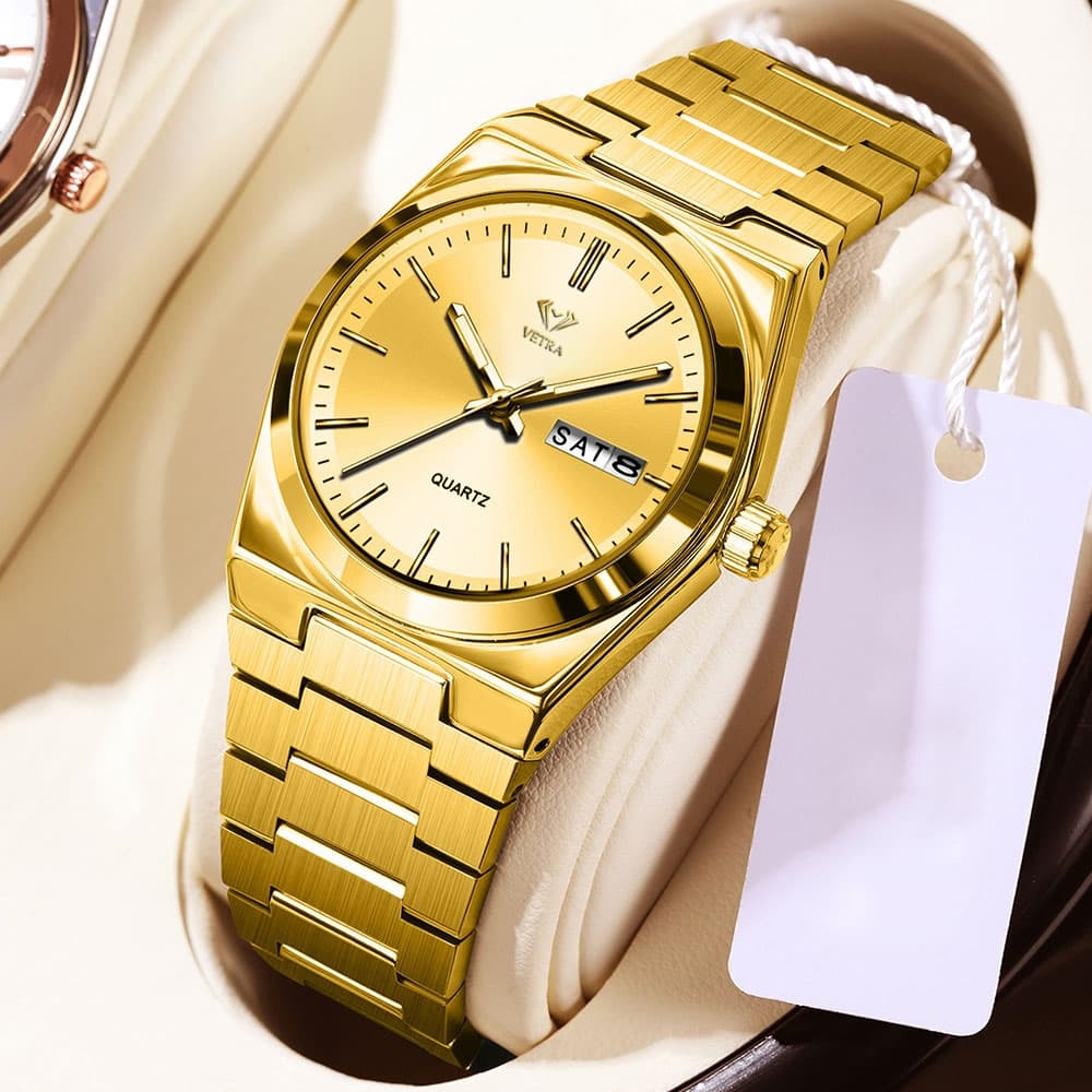 VETRA Relógio Relogio Feminino Luxo A Prova D Água Original Presente para Mulher Aço Inoxidável Dourado B102L