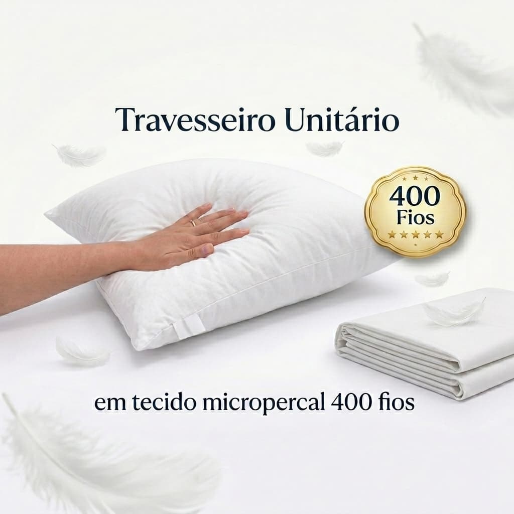 Travesseiro Penas e Plumas de Ganso MicroPercal 400 FIOS - MACIO E CONFORTÁVEL 70x50